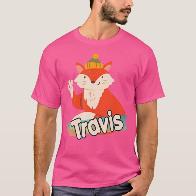 Travis Niedlicher Boy Name mit Coolem Fuchs T-Shirt (Vorderseite)