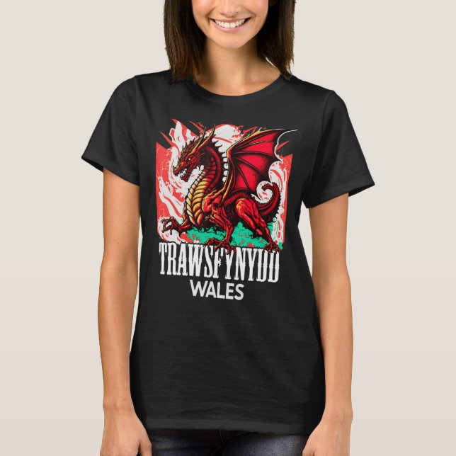 Trawsfynydd Wales Welsh Flag Y Ddraig Goch Dragon T-Shirt (Vorderseite)