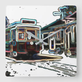 TRC Neon streetcar am Sten Square Wall Clock Quadratische Wanduhr