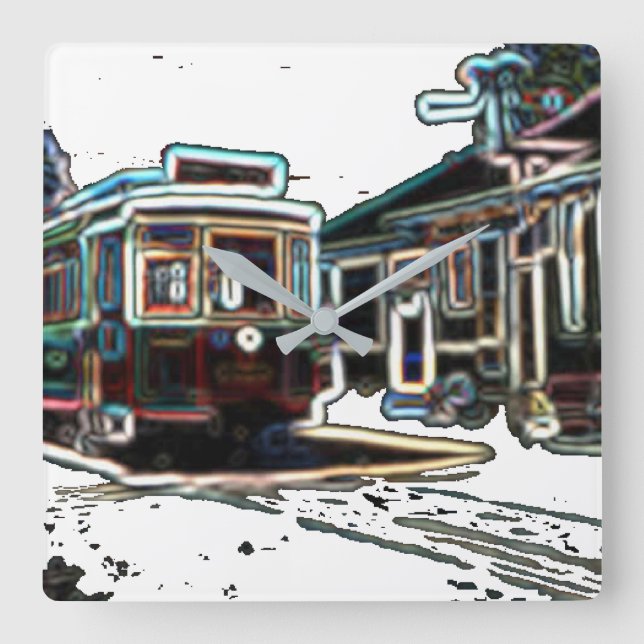 TRC Neon streetcar am Sten Square Wall Clock Quadratische Wanduhr (Vorderseite)