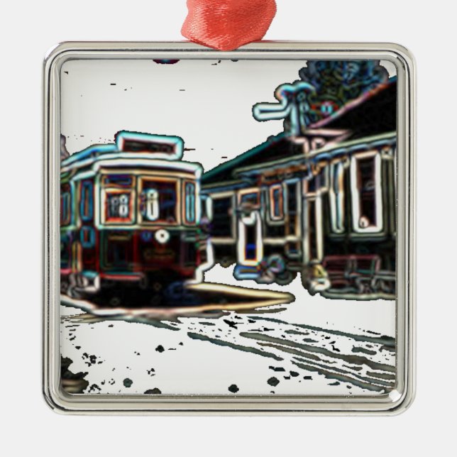 TRC Neon Streetcar am Stn Square Premium Ornament Aus Metall (Vorne)