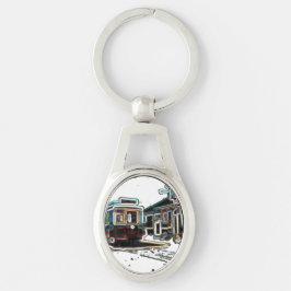 TRC Neon streetcar at stone Oval Metal Schlüsselan Schlüsselanhänger