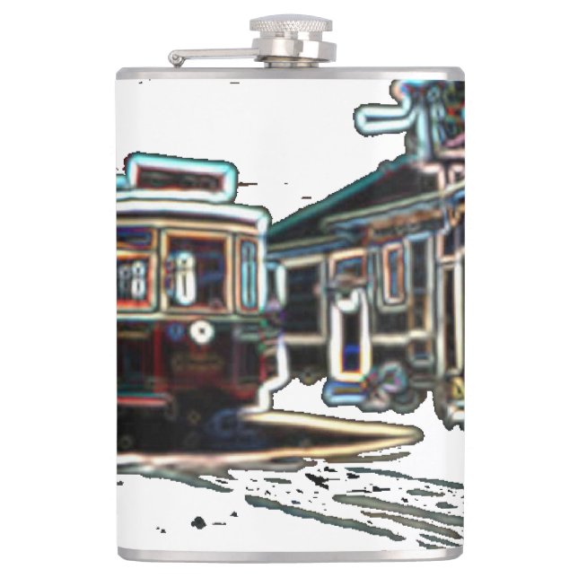 TRC Neon streetcar at stone Vinyl Wrapped Flask Flachmann (Vorderseite)