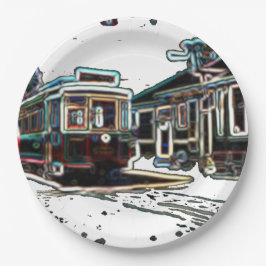 TRC Neon streetcar auf der großen Rundpapierplatte Pappteller