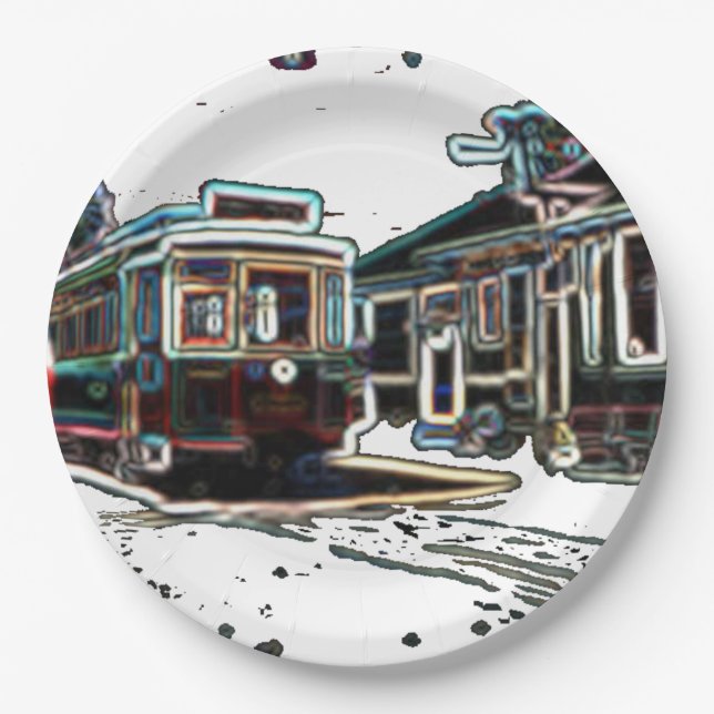TRC Neon streetcar auf der großen Rundpapierplatte Pappteller (Vorderseite)