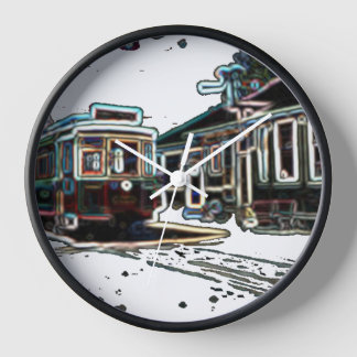 TRC Neon Streetcar auf der schwarzen Holzwall-Uhr Uhr