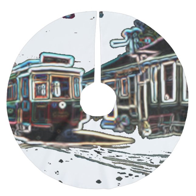 TRC Neon streetcar on stn Tree Skirt Polyester Weihnachtsbaumdecke (Vorderseite)