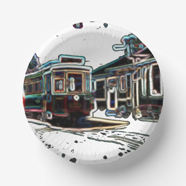 TRC Neon streetcar on stone Paper Bowl Pappteller (Vorderseite)