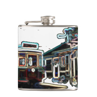 TRC Neon streetcar on stone Small Wrapped Flask Flachmann