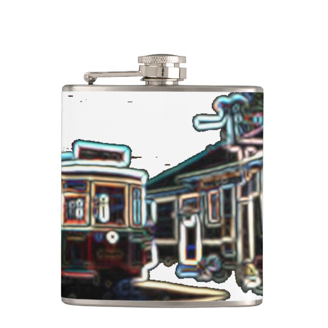 TRC Neon streetcar on stone Small Wrapped Flask Flachmann (Vorderseite)