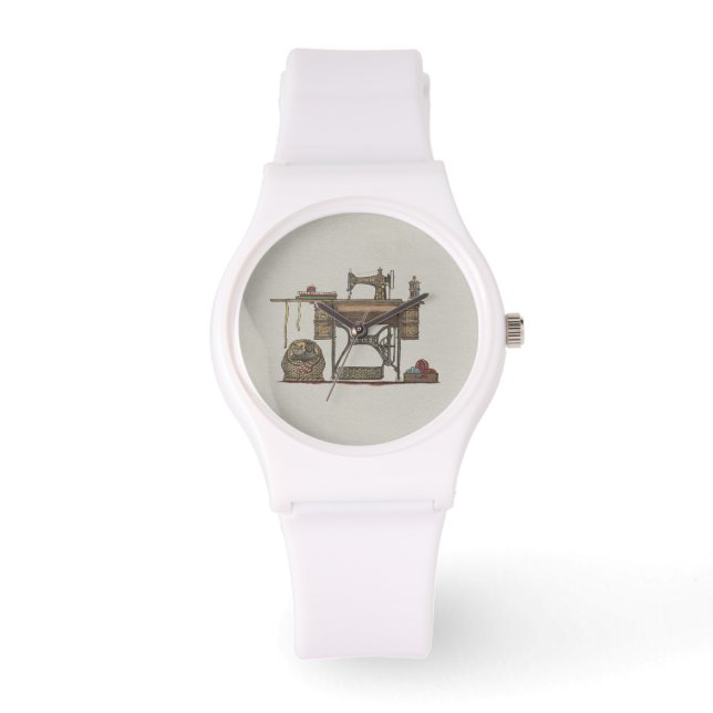 Treadle Nähmaschine & Kätzchen Armbanduhr (Vorderseite)