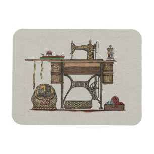 Treadle Nähmaschine & Kätzchen Magnet