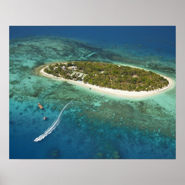 Treasinsel Resort and boat, Fidschi Poster (Vorne)