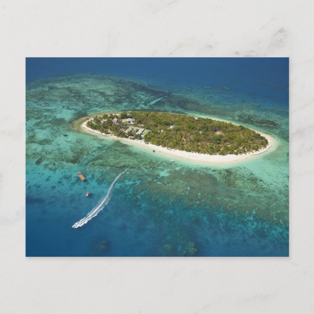 Treasinsel Resort and boat, Fidschi Postkarte (Vorderseite)