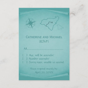 Treasmap Response Card, Aquamarin RSVP Karte