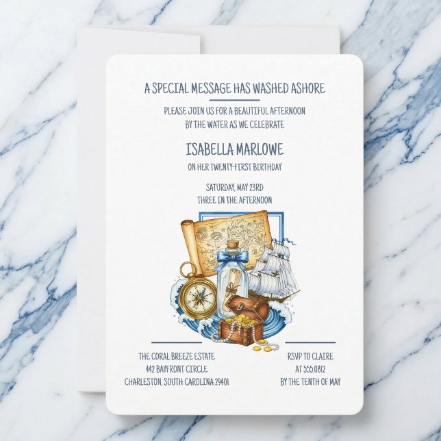 Treasure Chest Map Boat Birthday Invitation Einladung (Map out party.)