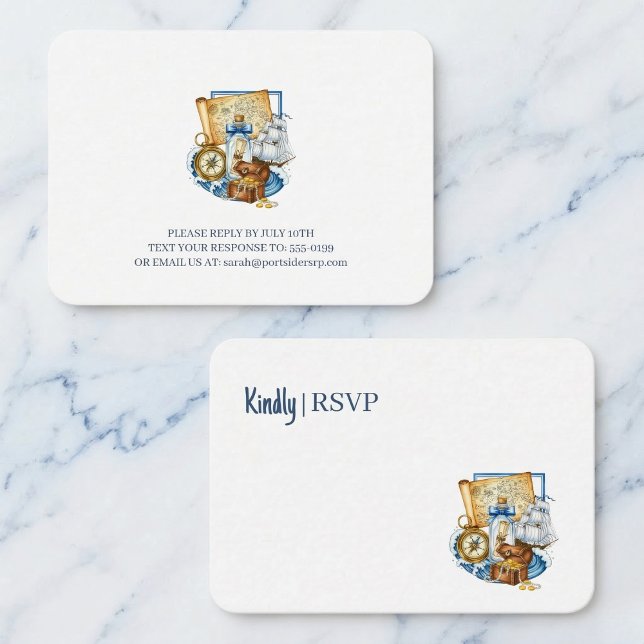 Treasure Chest Map Boat Birthday RSVP Begleitkarte (Chart your course here.)