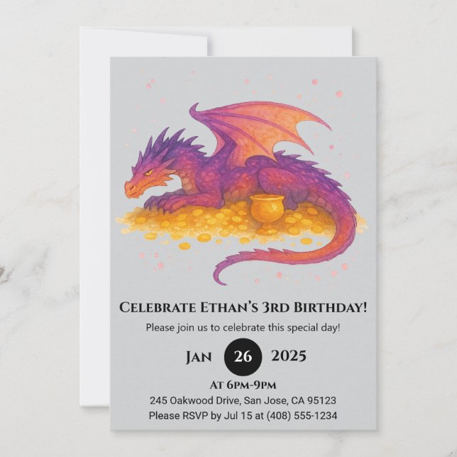 Treasure Guard Dragon Geburtstag Einladung (Vorderseite)