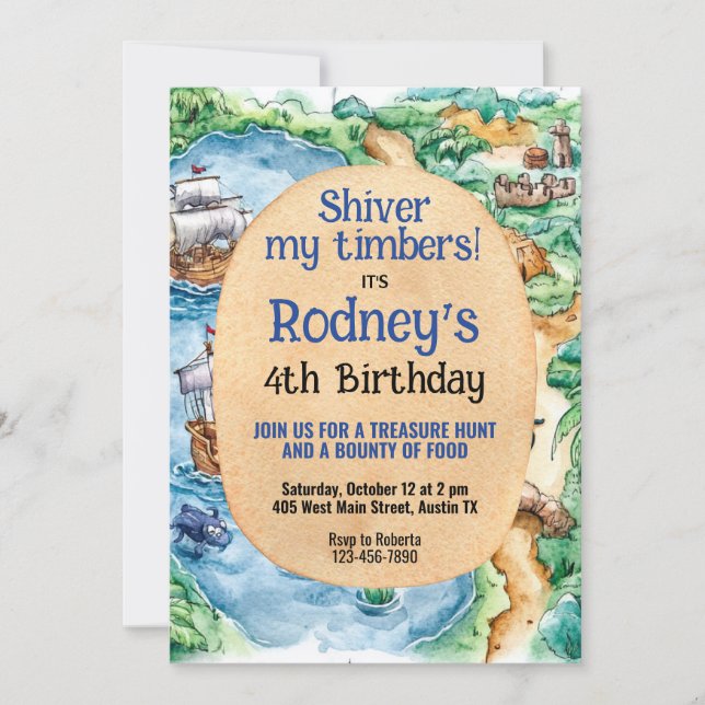 Treasure Hunt Pirate Einladung zum Geburtstag (Vorderseite)
