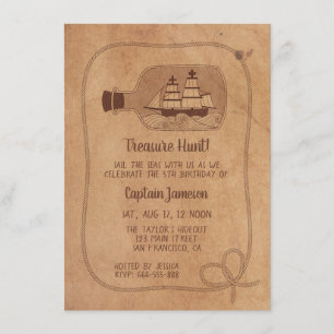 Treasure Hunt Ship in Bottle Grunge Geburtstagspar Einladung