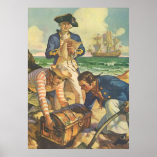 Treasure Island, Vintage Fairy Tale Pirates Poster