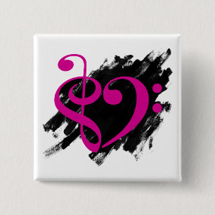 Treble and Bass Clef Musical Heart Fuchsia Button