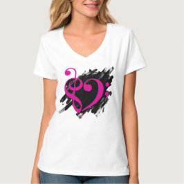 Treble and Bass Clef Musical Heart Fuchsia T-Shirt