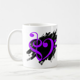 Treble and Bass Clef Musical Heart Lila Kaffeetasse