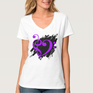 Treble and Bass Clef Musical Heart Lila T-Shirt