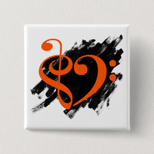 Treble and Bass Clef Musical Heart Orange Button