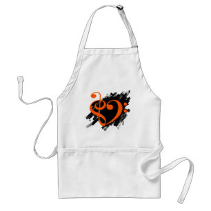 Treble and Bass Clef Musical Heart Orange Schürze
