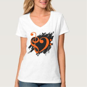 Treble and Bass Clef Musical Heart Orange T-Shirt