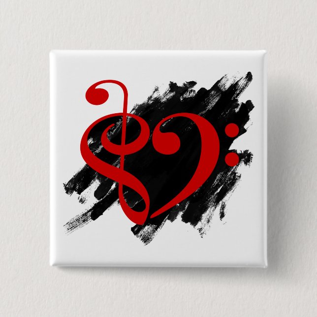 Treble and Bass Clef Musical Heart Red Button (Vorderseite)