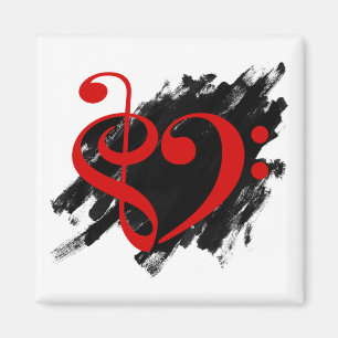 Treble and Bass Clef Musical Heart Red Magnet