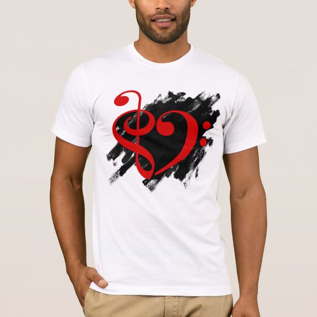 Treble and Bass Clef Musical Heart Red T-Shirt (Vorderseite)