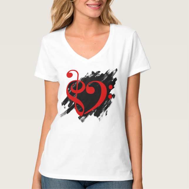 Treble and Bass Clef Musical Heart Red T-Shirt (Vorderseite)