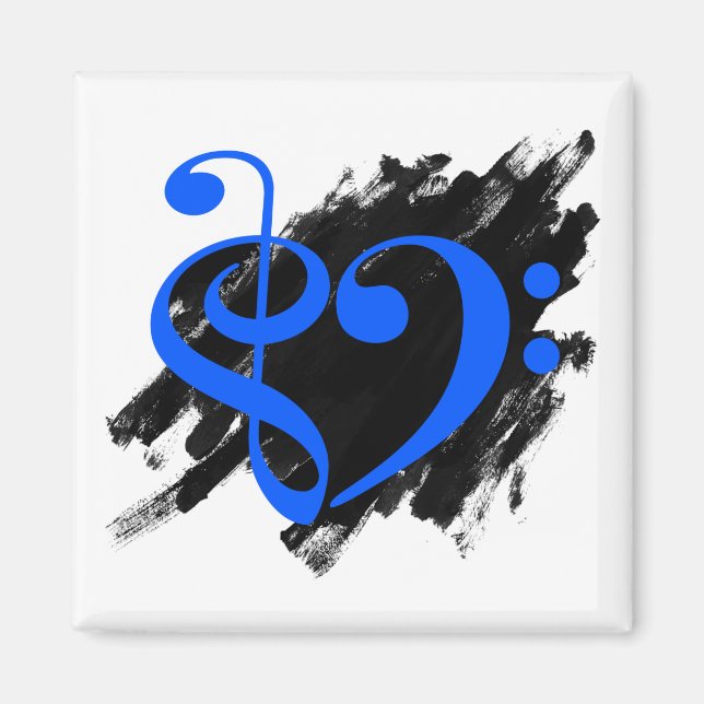 Treble and Bass Clef Musical Heart Royal Blue Magnet (Vorne)