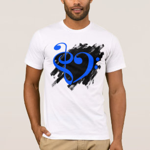 Treble and Bass Clef Musical Heart Royal Blue T-Shirt