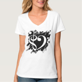 Treble and Bass Clef Musical Heart White T-Shirt