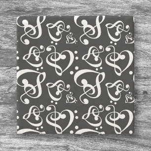 Treble Bass Clef Hört Musiknotens Muster Steinuntersetzer