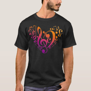 Treble Bass Clef Musical Notes Colorful Herz T-Shirt