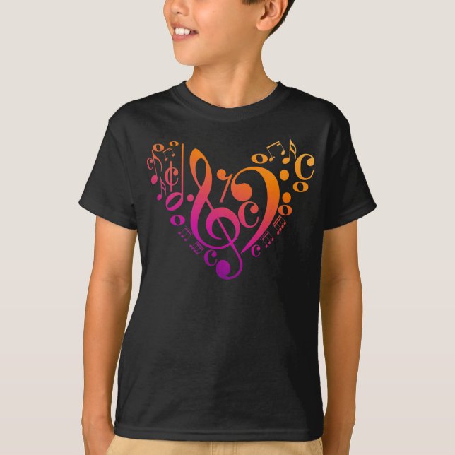 Treble Bass Clef Musical Notes Colorful Herz T-Shirt (Vorderseite)