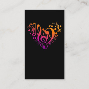 Treble Bass Clef Musical Notes Colorful Herz Visitenkarte