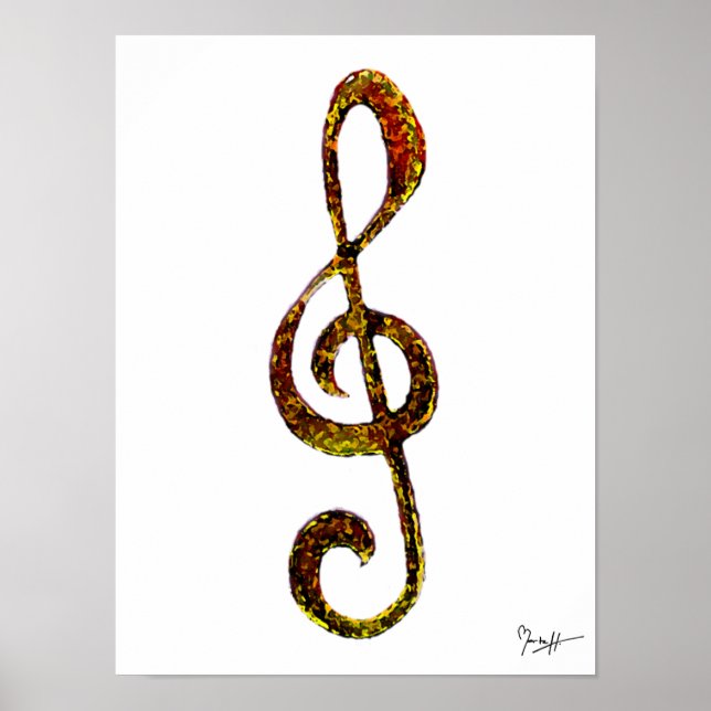 Treble Clef Art - Handgeschnitzt und digitalisiert Poster (Vorne)