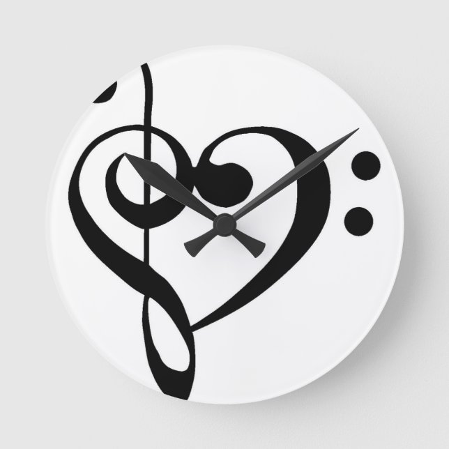 Treble Clef Base Clef Heart Runde Wanduhr (Vorderseite)