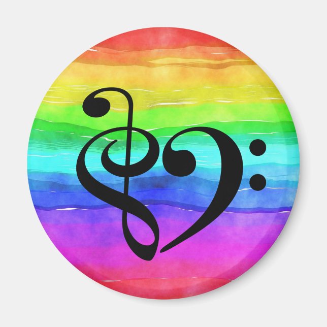 Treble Clef Bass Clef Heart Rainbow Watercolor Magnet (Vorne)