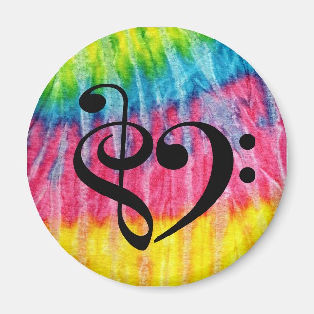 Treble Clef Bass Clef Heart Retro Hippie Tie-Dye Magnet (Vorne)