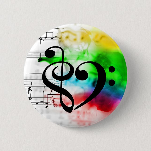 Treble Clef Bass Clef Heart Watercolor Sheet Music Button (Vorderseite)