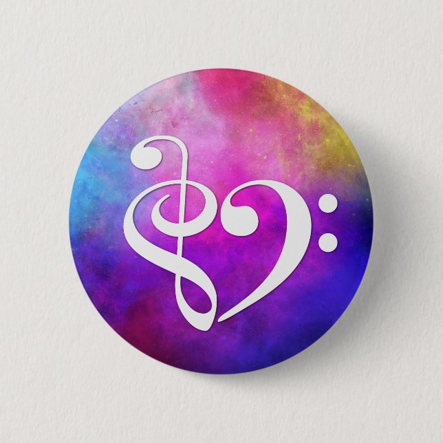 Treble Clef Bass Clef Herz Bassist Lila Nebel Button (Vorderseite)
