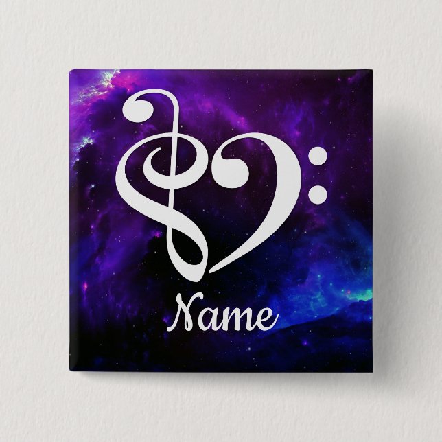 Treble Clef Bass Clef Herz Blauer Nebel individuel Button (Vorderseite)